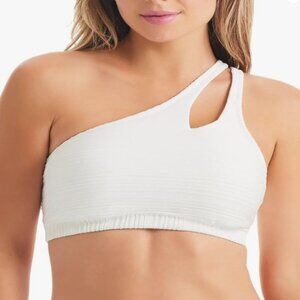 Jessica Simpson One-Shoulder Slash Ribbed Bikini Top Ivory White Size S NWT